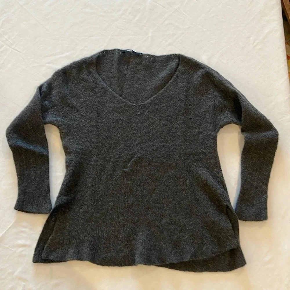 Jarbo women’s oversized cashmere blend v neck sweater gray size 0 fits‎ like XS